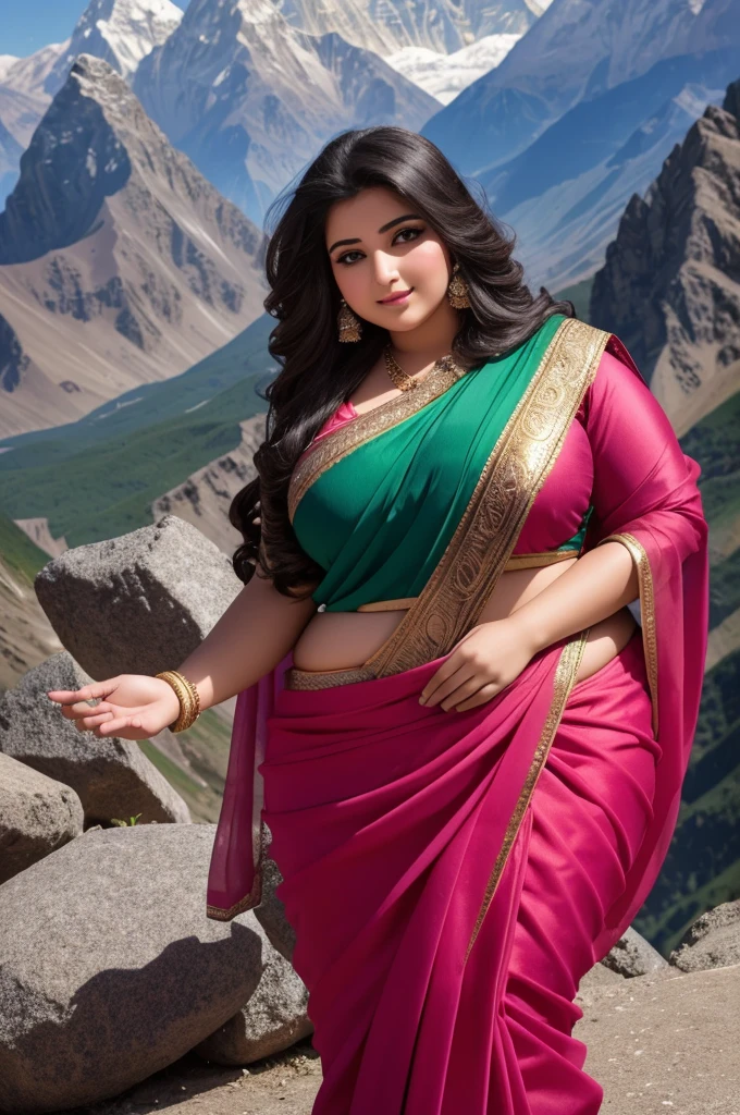 1 Heavenly beautiful and goddess beauty cute and sweet looking face Arabian woman in Ama Dablam Mountain, Heavenly beautiful Overweight, Heavenly beautiful Extremely fat, Heavenly beautiful and attractive Chubby figure , Heavenly beautiful looking and eye catching luxury style tight fitting elegant saree, reaching out, Heavenly beautiful Arabian woman, 16k, High resolution, masterpiece, highest quality, fine skin, Realistic Photograph
