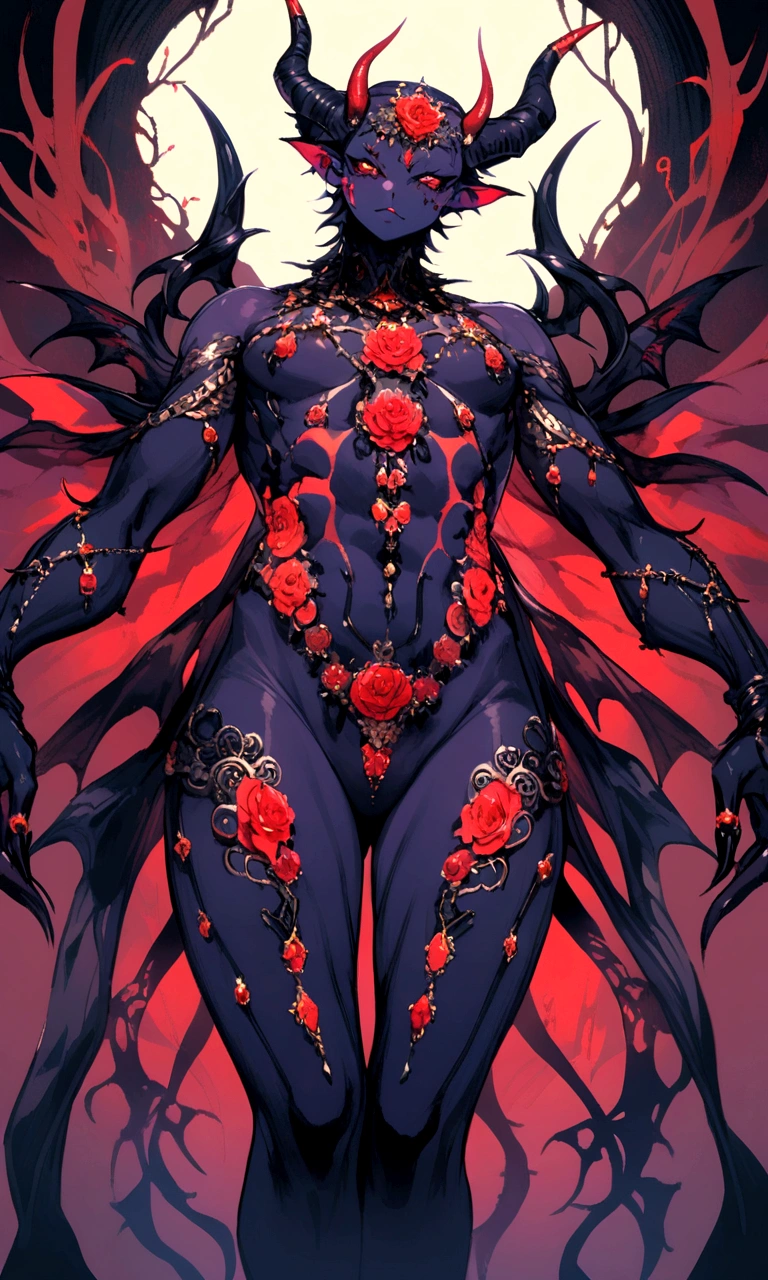 A small male demon, covered in body jewelry and sexy clothes