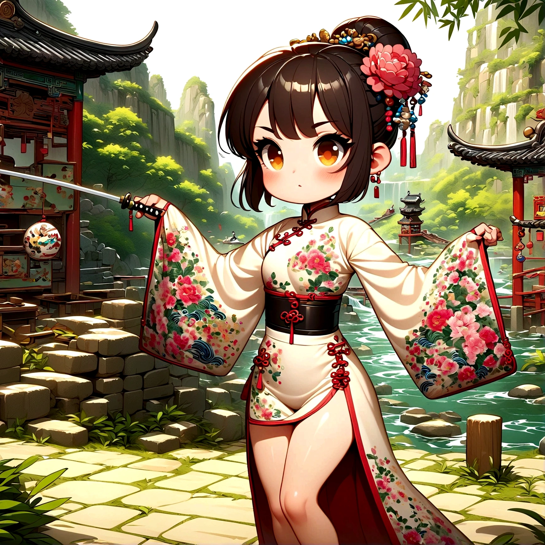 (Very detailed CG unity 8k wallpaper), (Very detailed), masterpiece, Highest quality, Japan, short hair, Mid-chest, China dress, Looking at the audience, Thigh Gap,Cat ear,icon