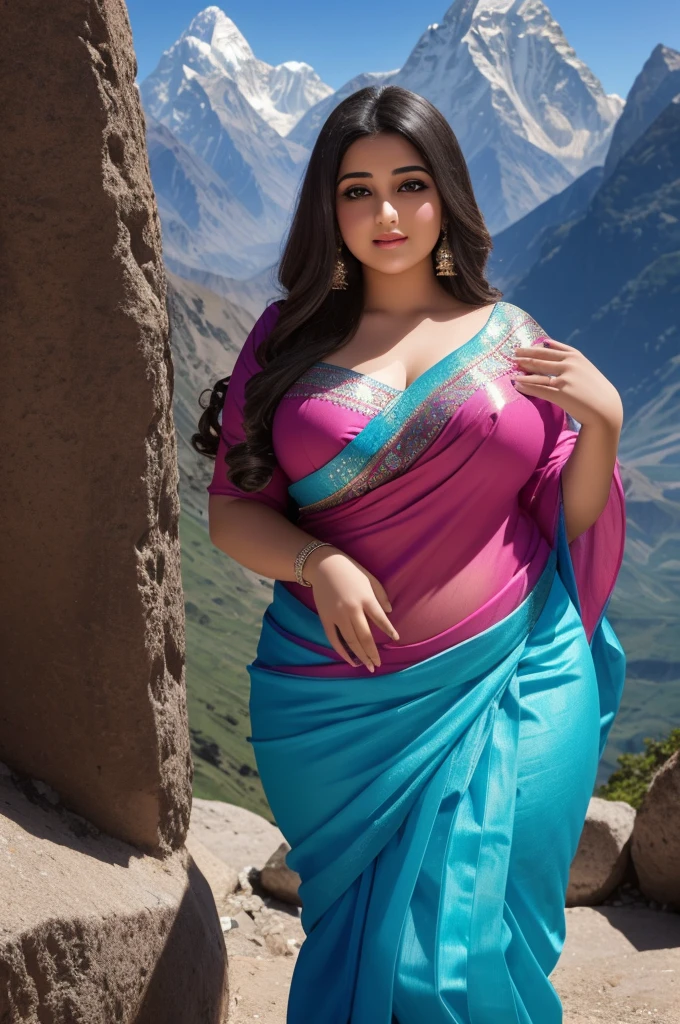 1 Heavenly beautiful and goddess beauty cute and sweet looking face Arabian woman in Ama Dablam Mountain, Heavenly beautiful Overweight, Heavenly beautiful Extremely fat, Heavenly beautiful and attractive Chubby figure , Heavenly beautiful looking and eye catching luxury style tight fitting elegant saree, reaching out, Heavenly beautiful Arabian woman, 16k, High resolution, masterpiece, highest quality, fine skin, Realistic Photograph