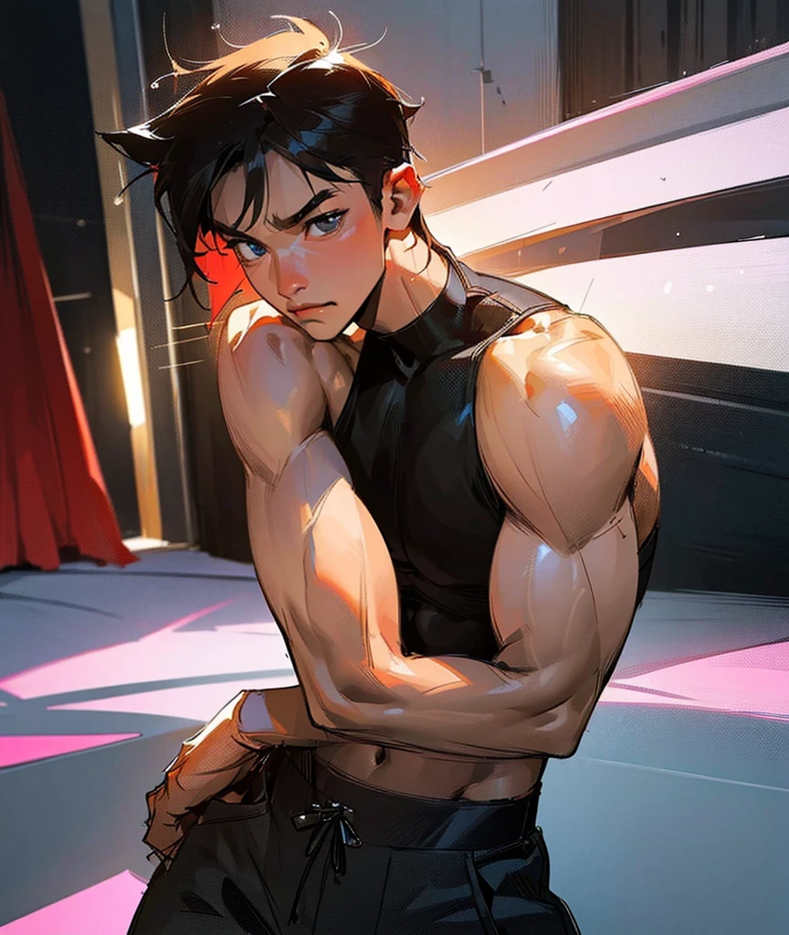 (masterpiece, Best Quality),The whole body of boy,(younge boy),teenager face,Body tilt,delicate big eyes,Open your eyes,,smooth and delicate skin,Short square face,Surprised expression,infancy,young age,short round face,Flat chin,finely detaild face,well-muscled,short bright black hair,with an intricate,nakeness,(backbone:1.2),the night,vivd colour,(depth of fields:1.2),Raised sexy, bed room, youthful, imminent sex, black thong, Femboy thigh high socks, shirtless, blushing, nervous, intimate lighting, night, quiet night cityscape in window, slutty, seedy hotel, neon lights in window, very small mini skirt, very mini skirt, underwear showing