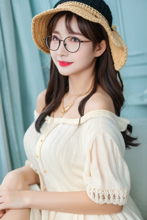 Highest quality、masterpiece、High sensitivity、High resolution、Detailed Description、One Woman、Slim Body、Glasses、Knitted hat、