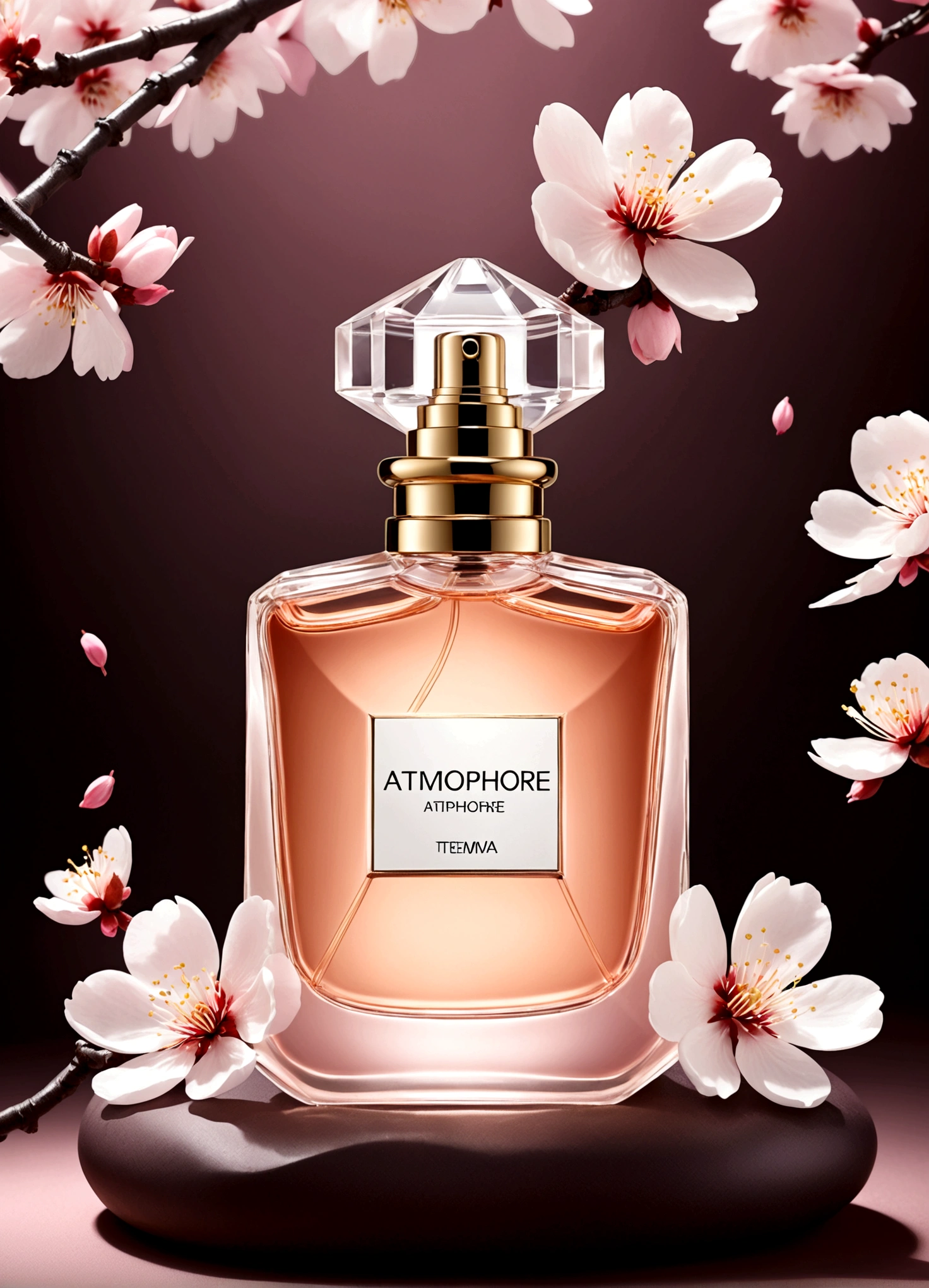 китайские perfume, atmosphere. perfume, perfume bottle, perfume, китайская atmosphere, design, atmosphere, Sakura on the background, sakura flowers flying, темная atmosphere, design, style, aesthetics