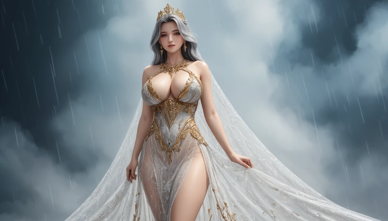 Woman in a golden transparent dress,Viewer,(((Huge breasts, Keeley University))),Slim waist,(Navel exposed,Bare waist), Long hair, extreme detailed details,High-end real site, Heavy rain scene, Detailed fantasy art, Stunning character art, Beautiful and exquisite character art, Beautiful gold and silver armor, Very detailed, Girl in Shining Armor, Exquisite headpieces and jewellery,Crystal jewelry filigree, galaxy, Stunning visuals, (Dynamic Stripes, light rail:1.2), Vibrant colors,Long hair动漫女孩和fox, Beautiful platinum fox lady, 白毛fox, Beautiful character painting, Beautiful anime portrait, fox耳朵的女孩, a beautiful fox woman, Mystical artwork, Guweiz, by Ren Renfa, fox, Large Breasts,Full breasts,Golden ratio figure,Perfect body,Ultra wide-angle shooting,Full body shot,Body close-up,Full body shot,Look at the audience,Wearing a tulle bikini,Soft anime illustration, Soft dark background,Fujifilm XT3 Clear focus, f 5.6, High Detail, Clear focus, Dramatic, (Wearing openwork clothing), (Looking at the audience:1.8), (Natural light), (Tempting)translucent, Good velvet quality, Compared, Divine Light,, Silver gray hair, Sky background, Absolute Strength,Female angels,Girl in sexy silk,,Large Breasts,Full breasts,Golden ratio figure,Perfect body,Ultra wide-angle shooting,Full body shot,Body close-up,Full body shot,Look at the audience,, Wearing a tulle bikini, Model shooting style, Large Breasts,Full breasts,Golden ratio figure,Perfect body,(Extremely detailed CG 8k wallpaper unit), The most beautiful artistic photos in the world, , 8K Ultra HD, soft light, high quality, Film Grain, Fujifilm XT3 Clear focus, f 5.6, High Detail, Clear focus, Dramatic, (Wearing openwork clothing), (Looking at the audience:1.8), (Natural light), (Tempting) Lying on your side in bed,Lazy gesture,Charming and seductive expression,best quality,masterpiece,Ultra-high resolution,(Practical:1.4),original photo,Ultra-high resolution,8K,There was a woman,White skin,Exquisite makeup,Big Wave,Black skirt,High heel,Long legs,Bright beautiful eyes,用紫色眼影打造Exquisite makeup,Large hoop earrings,
