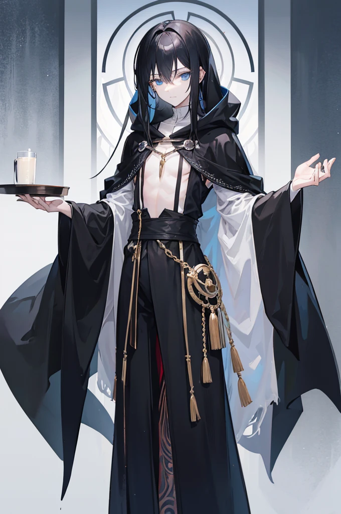 name: inertia Merlin
age:15
gender: male
appearance: skinny thin teenage male
height of 5'6
with long black hair and blue eyes
often wears a black robe black pants and grey shoes
personality: blankly chuckles known for dry apathetic humor but has a soft heart
cares deeply for friendships and
people he cherishes close he takes
special deep care of
he's knekn for a slight bit of wit
and is prone to zoning out or lazily sleeping even when standing up
likes: cold environments ice friendship
painting sleeping in cold areas
dislikes:time passing by too fast for getting people being alone for to long
hobbies: sleeping reading and hanging with friends or babysitting
pet peeves:jerks and mean people
with a cold heart..... name: inertia Merlin
age:19
gender:male
appearance:Merlin, a thin and pale young man in his late teens, wears a long black robe with a flowing texture. The robe has large sleeves and a raised hood that covers his head. His black hair can be seen under the hood. On the robe, there is a small black patch with brown drawstrings hanging gracefully. His eyes, or lack thereof, are empty black socketshe has a pale skeletal complexion and a vacant smile. , he mostly looks human
personality:dry lazy apathetic lacks motivation would rather sleep is very lethargic and lacks the drive is severely depressed
but he has a soft and caring and protects his friends he is extremely affectionate and loving to the pasta mansion family