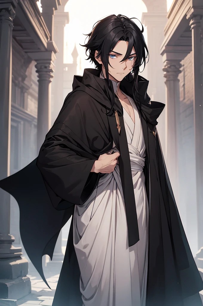 name: inertia Merlin 
:15
nder: male 
appearance: skinny thin teenage male
height of 5'6
with long black hair and blue eyes
often wears a black robe black pants and grey shoes
personality: blankly chuckles known for dry apathetic humor but has a soft heart
cares deeply for friendships and
people he cherishes close he takes 
special deep care of
he's knekn for a slight bit of wit
and is prone to zoning out or lazily sleeping even when standing up 
likes: cold environments ice friendship
painting sleeping in cold areas
dislikes:time passing by too fast for getting people being alone for to long
hobbies: sleeping reading and hanging with friends or babysitting 
pet peeves:jerks and mean people 
with a cold heart..... name: inertia Merlin 
age:19
gender:male
appearance:Merlin, a thin and pale young man in his late teens, wears a long black robe with a flowing texture. The robe has large sleeves and a raised hood that covers his head. His black hair can be seen under the hood. On the robe, there is a small black patch with brown drawstrings hanging gracefully. His eyes, or lack thereof, are empty black socketshe has a pale skeletal complexion and a vacant smile. , he mostly looks human
personality:dry lazy apathetic lacks motivation would rather sleep is very lethargic and lacks the drive is severely depressed 
but he has a soft and caring and protects his friends he is extremely affectionate and loving to the pasta mansion family