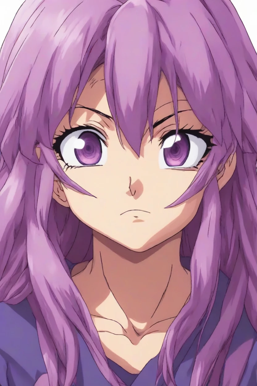 toriyama akira, high res, aihoshinonova, 1girl , solo, long hair, bangs, purple hair, purple eyes, star-shaped pupils, (close mouth), collarbone, blush, medium breasts,