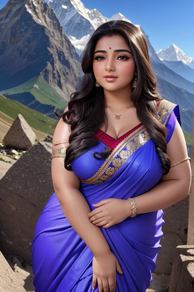 1 Heavenly beautiful and goddess beauty cute and sweet looking face Arabian woman in Ama Dablam Mountain, Heavenly beautiful Overweight, Heavenly beautiful Extremely fat, Heavenly beautiful and attractive Chubby figure , Heavenly beautiful looking and eye catching luxury style tight fitting elegant saree, reaching out, Heavenly beautiful Arabian woman, 16k, High resolution, masterpiece, highest quality, fine skin, Realistic Photograph