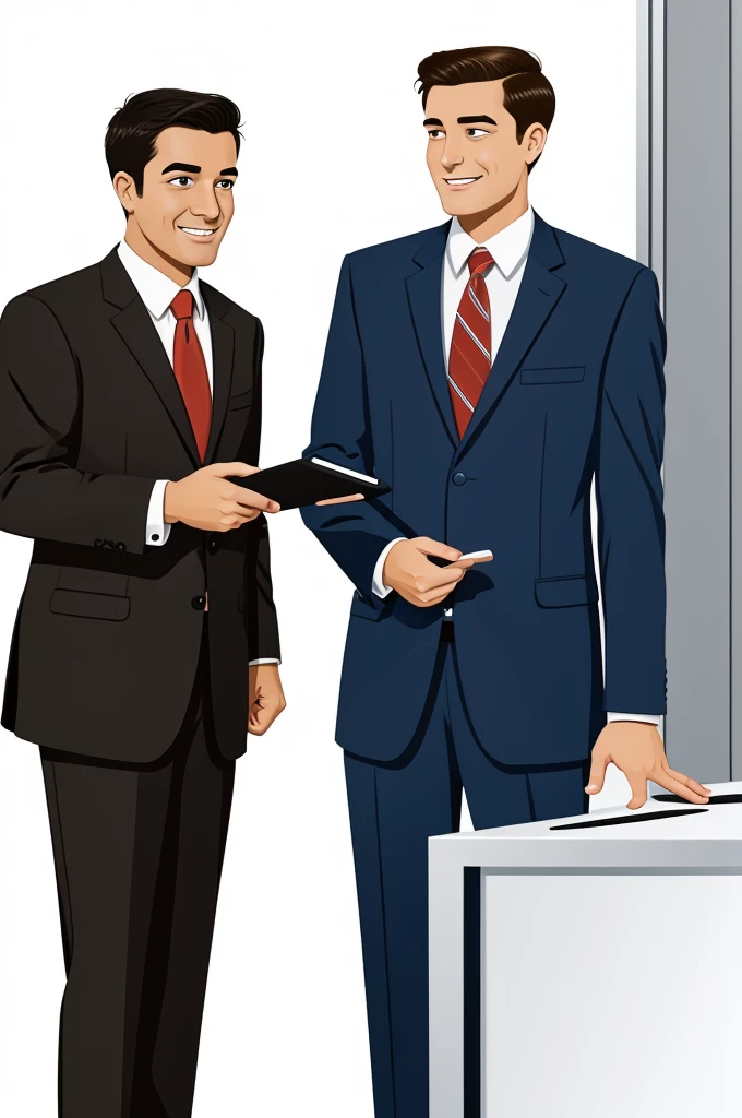 a cartoon of a salesman and a customer