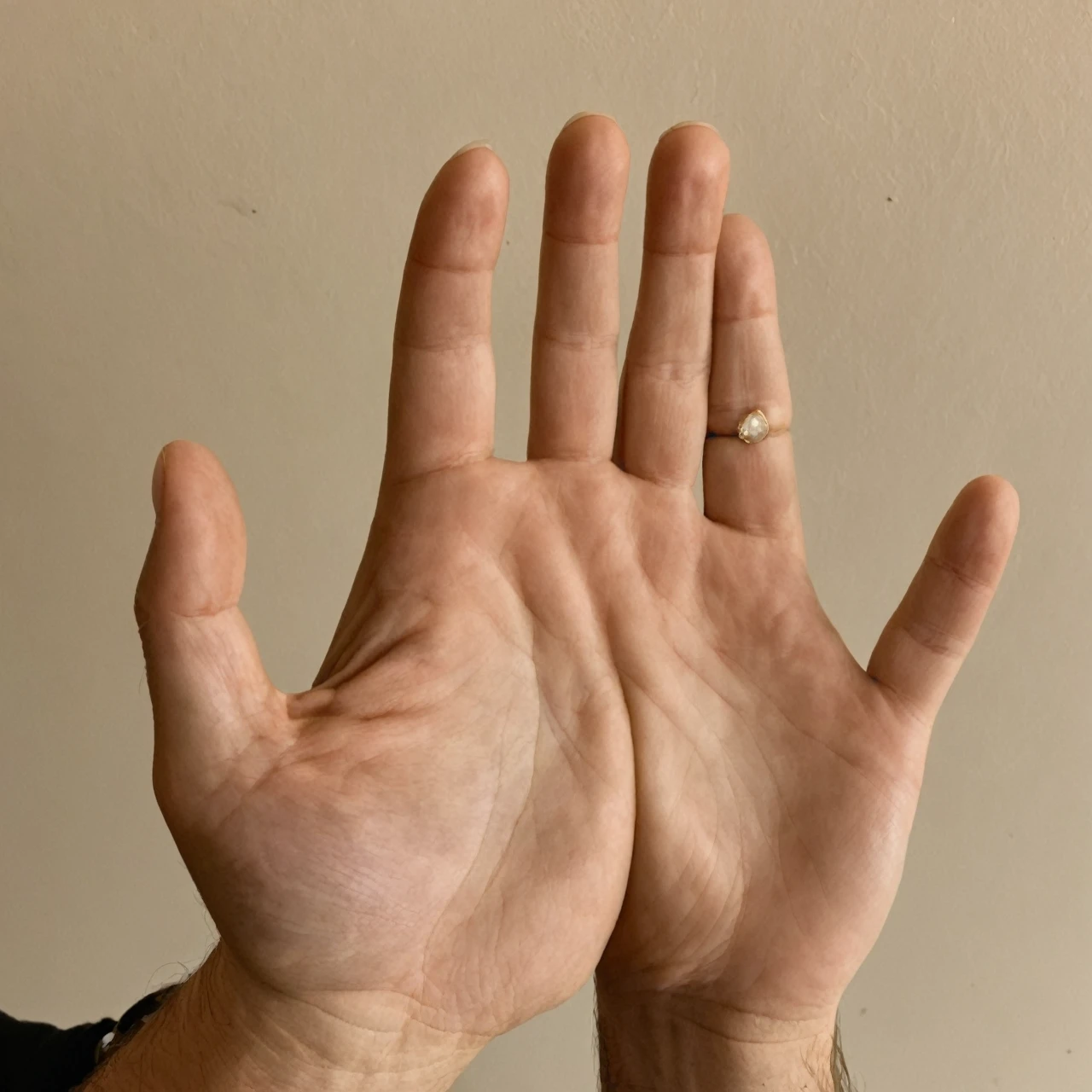 Verification portrait photo, right hand appears in the image