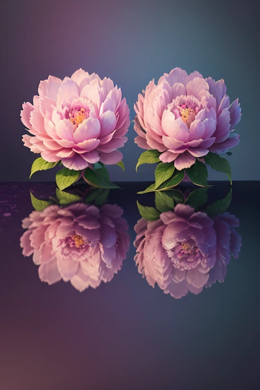 detailed beautiful pink and violet peony flowers, lush foliage, vibrant blue background, highly detailed, hyper-realistic, 3D, octane render, bright vivid colors, digital painting, trending on Artstation, sharp focus, photorealistic, masterpiece, (best quality,8k,highres,ultra-detailed:1.2),(realistic,photo-realistic:1.37)