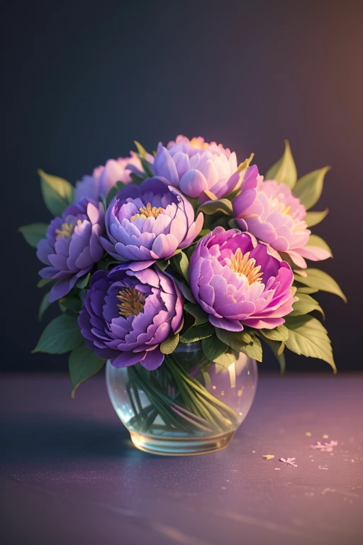 detailed beautiful pink and violet peony flowers, lush foliage, vibrant blue background, highly detailed, hyper-realistic, 3D, octane render, bright vivid colors, digital painting, trending on Artstation, sharp focus, photorealistic, masterpiece, (best quality,8k,highres,ultra-detailed:1.2),(realistic,photo-realistic:1.37)