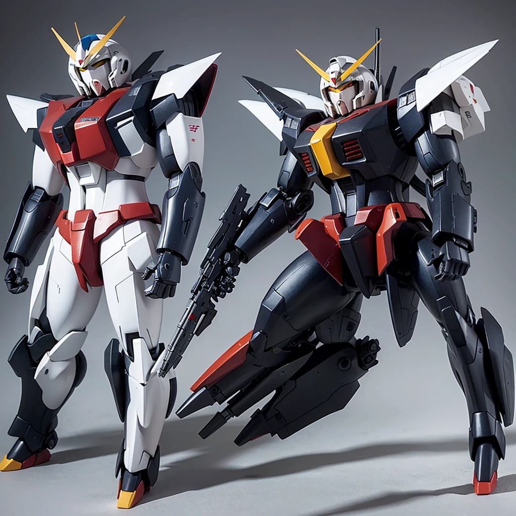 Create a perspective view, top view, front view, and side view of a Gundam mecha