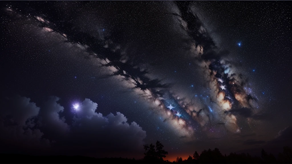 Milky white clouds and trees in the distance々, 空のmilky way, 空にはmilky wayがある, Night Skyの写真, Astrophotography, 晴れたNight Skyに, Night Sky, Stars above々, 澄んだ雄大なNight Skyに, stars in Night Sky, Old Sky, milky way, Visible stars and planets, Night Sky