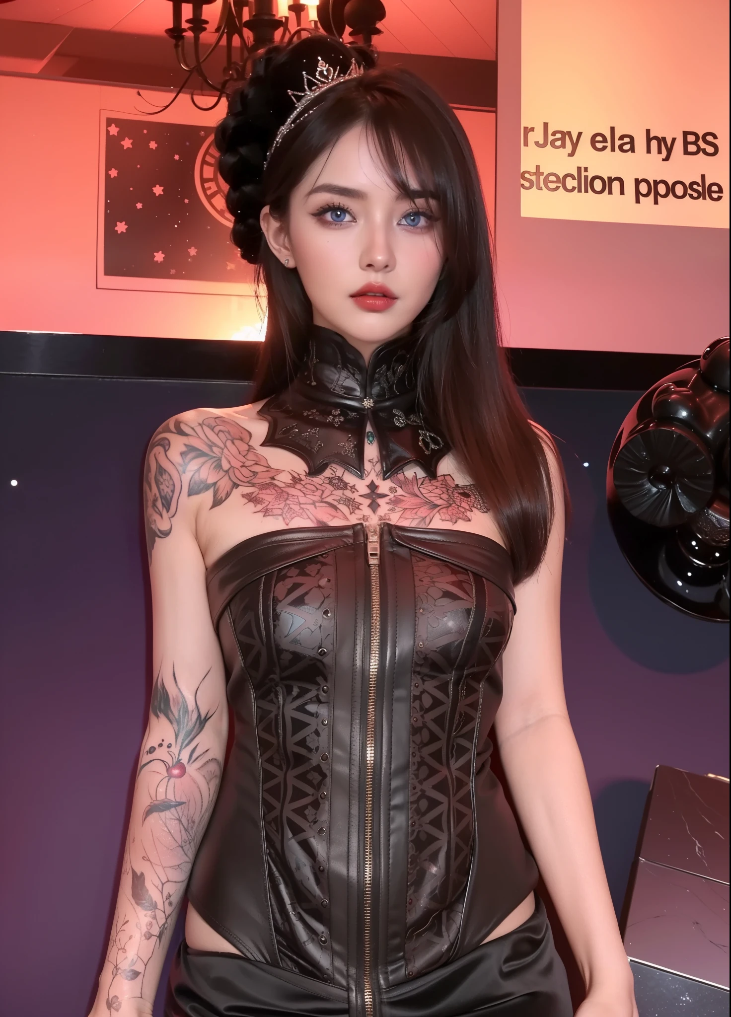 Royal sisters,Exquisite eyes,Frozen queen,Put the crown on your head,Detailed facial expressions body,tall and big,Glamorous characters,Leg length,4K,HD,The look,White translucent lace,白皙Full figure,Little cherry mouth,Beautiful and lovely,Full figure,Glossy Gel Coat,Vampire Queen in luxurious gown,Have a tattoo(Intricate tattoo designs),The tattoo is very three-dimensional,Ice Princess,Rich facial details,Eyes are blue(Pupils as deep as the starry sky),Gorgeous silk(Silky reflective),Wear dark red lipstick,
