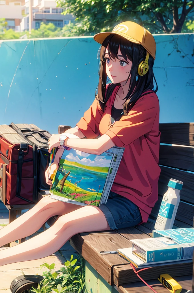 On a sunny afternoon in the city park, Meet Sofia, a young street artist. She's sitting on a wooden bench, surrounded by her work tools: colorful spray cans and an open sketchbook next to you. Her long brown hair falls softly over her shoulders as she is focused on creating a new piece of urban art..
Sofia is not using headphones, mas sim um headset vintage, that complements your bohemian and modern style. The headset gently hugs her ears as she listens to lo-fi music through her smartphone, which is resting next to the sketchbook. She occasionally bobs her head in time to the beat, finding inspiration in music as you paint your vibrant creations on the walls around the park.
Around Sofia, people walk calmly, enjoying the sun and admiring your art in progress. The environment is alive with color and movement, reflecting the creative energy she brings to public space.
As the music continues to play, Sofia smiles to herself, absorbing the park atmosphere and transforming it into urban art. This scene not only captures her natural beauty and unique style, but also his passion for lo-fi music and artistic expression that resonates with those who pass through the park.