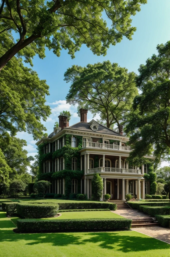 Beautiful mansion with lots of greenery and trees 