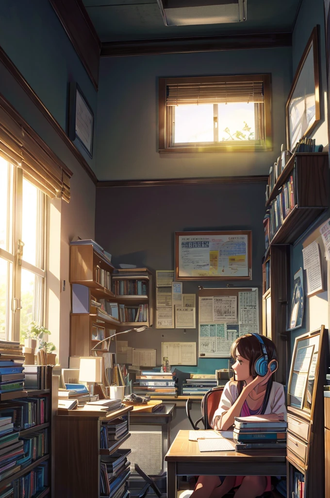 In your room lit by the natural light that comes in through the window, Meet Laura, a beautiful and dedicated college student. She is sitting at the desk, surrounded by organized books and notebooks, using a stylish headset while studying. Soft lo-fi music fills the atmosphere, helping her stay focused. Laura occasionally looks up from her books, lost in the relaxing melody that surrounds you, revealing not only your outer beauty, but also your determination and passion for learning.