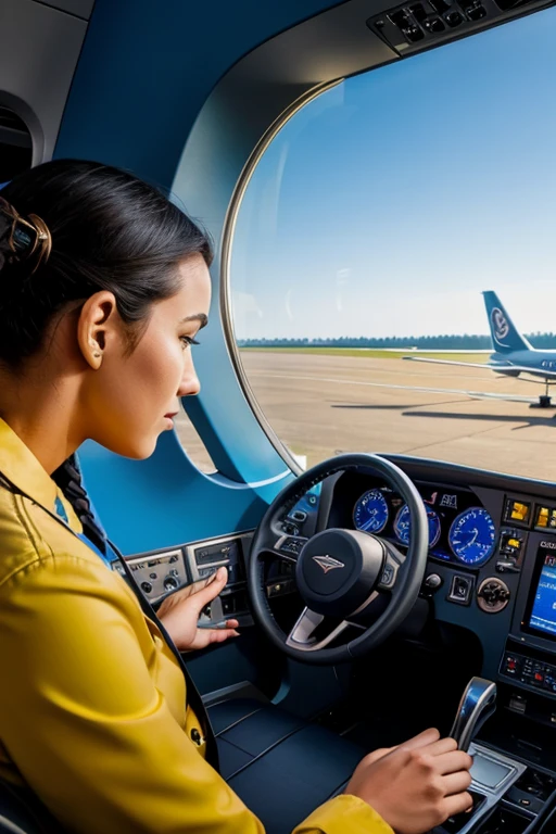 A passenger is talking to the pilot inside the plane