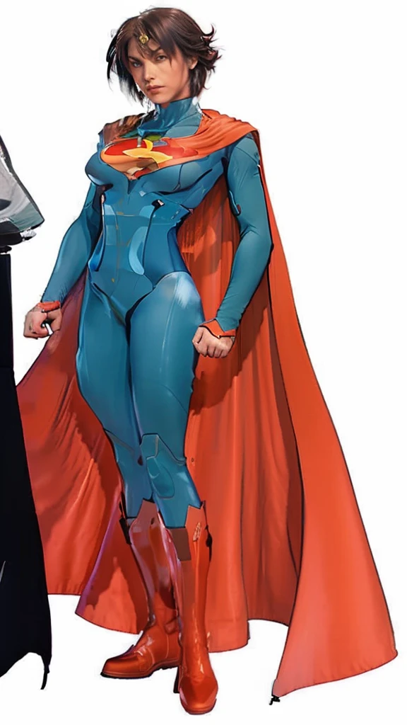 Tight suit in blue and red tones with the iconic symbol "S" On the chest.
- Red cape fluttering in the wind, long and majestic.
- High boots and gloves, both in red, that complement the suit.
- Thin yellow belt that defines the waist.
- Standing, with a firm and confident posture, hands on hips.
- Flying over a city with a determined look.
- In a dynamic pose, ready for action, with one arm extended and the other flexed.
- Determined and confident look, transmitting both power and compassion.
- A soft but confident smile can add warmth and bring the character closer.
- Metropolitan city at sunset, with skyscrapers and a sky that mixes orange and purple tones.
- A cosmic scene with planets and stars, showing your connection to the universe.
- A post-battle landscape with destroyed elements, highlighting her role as protector.
- Soft, warm light that highlights the textures and details of the suit.
- Shadows that accentuate the muscles and figure, creating a dramatic contrast.
- Light effects that suggest energy and power emanating from the character.
- Hair blowing in the wind, adding dynamism.
- Visual effects such as flashes of light or auras that enhance your power.
- Add moving elements, like the cape and hair, to give life and energy to the image.