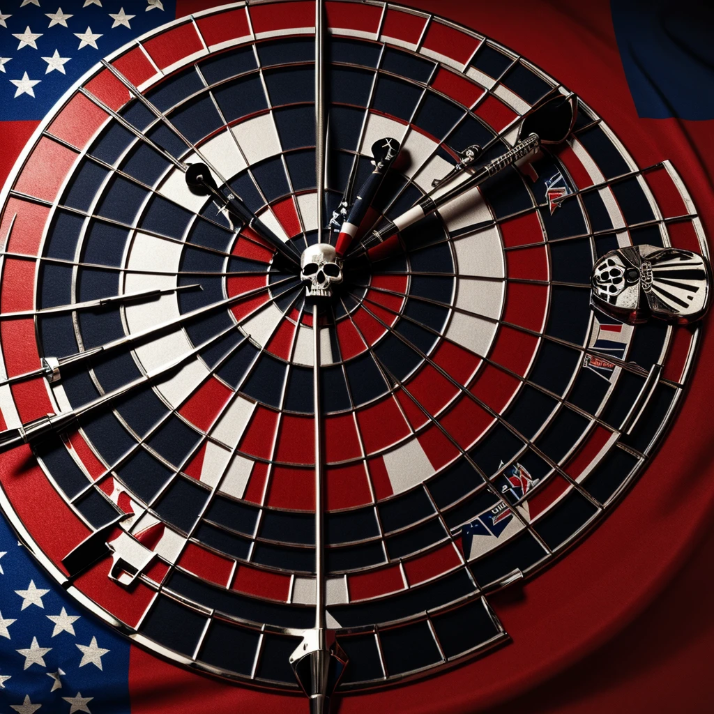 Photo realistic ultra high resolution rich color 3d. Png transparent background extremely detailed American Flag with gothic skulls Incorporate a dartboard theme military style