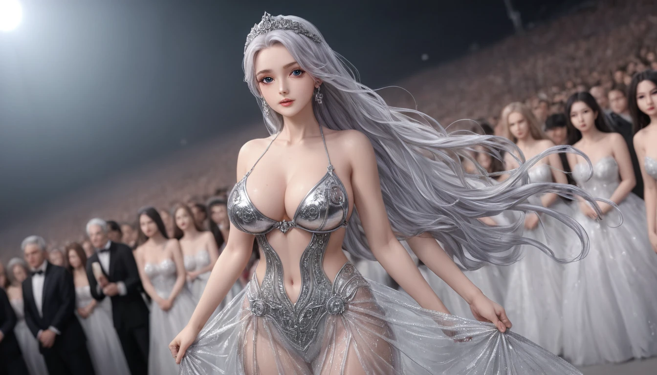 Woman in a golden transparent dress,Viewer,(((Huge breasts, Keeley University))),Slim waist,(Navel exposed,Bare waist), Long hair, extreme detailed details,High-end real site, Heavy rain scene, Detailed fantasy art, Stunning character art, Beautiful and exquisite character art, Beautiful gold and silver armor, Very detailed, Girl in Shining Armor, Exquisite headpieces and jewellery,Crystal jewelry filigree, galaxy, Stunning visuals, (Dynamic Stripes, light rail:1.2), Vibrant colors,Long hair动漫女孩和fox, Beautiful platinum fox lady, 白毛fox, Beautiful character painting, Beautiful anime portrait, fox耳朵的女孩, a beautiful fox woman, Mystical artwork, Guweiz, by Ren Renfa, fox, Large Breasts,Full breasts,Golden ratio figure,Perfect body,Ultra wide-angle shooting,Full body shot,Body close-up,Full body shot,Look at the audience,Wearing a tulle bikini,Soft anime illustration, Soft dark background,Fujifilm XT3 Clear focus, f 5.6, High Detail, Clear focus, Dramatic, (Wearing openwork clothing), (Looking at the audience:1.8), (Natural light), (Tempting)translucent, Good velvet quality, Compared, Divine Light,, Silver gray hair, Sky background, Absolute Strength,Female angels,Girl in sexy silk,,Large Breasts,Full breasts,Golden ratio figure,Perfect body,Ultra wide-angle shooting,Full body shot,Body close-up,Full body shot,Look at the audience,, Wearing a tulle bikini, Model shooting style, Large Breasts,Full breasts,Golden ratio figure,Perfect body,(Extremely detailed CG 8k wallpaper unit), The most beautiful artistic photos in the world, , 8K Ultra HD, soft light, high quality, Film Grain, Fujifilm XT3 Clear focus, f 5.6, High Detail, Clear focus, Dramatic, (Wearing openwork clothing), (Looking at the audience:1.8), (Natural light), (Tempting) Lying on your side in bed,Lazy gesture,Charming and seductive expression,best quality,masterpiece,Ultra-high resolution,(Practical:1.4),original photo,Ultra-high resolution,8K,There was a woman,White skin,Exquisite makeup,Big Wave,Black skirt,High heel,Long legs,Bright beautiful eyes,用紫色眼影打造Exquisite makeup,Large hoop earrings,