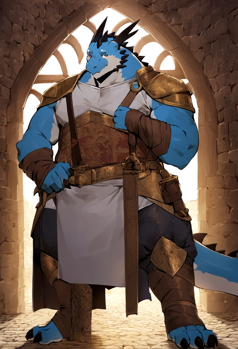 Dragon, male, furry anime,fat, chubby,wearing Medieval adventure equipment, medieval times,anthro,doujin,yaoi,