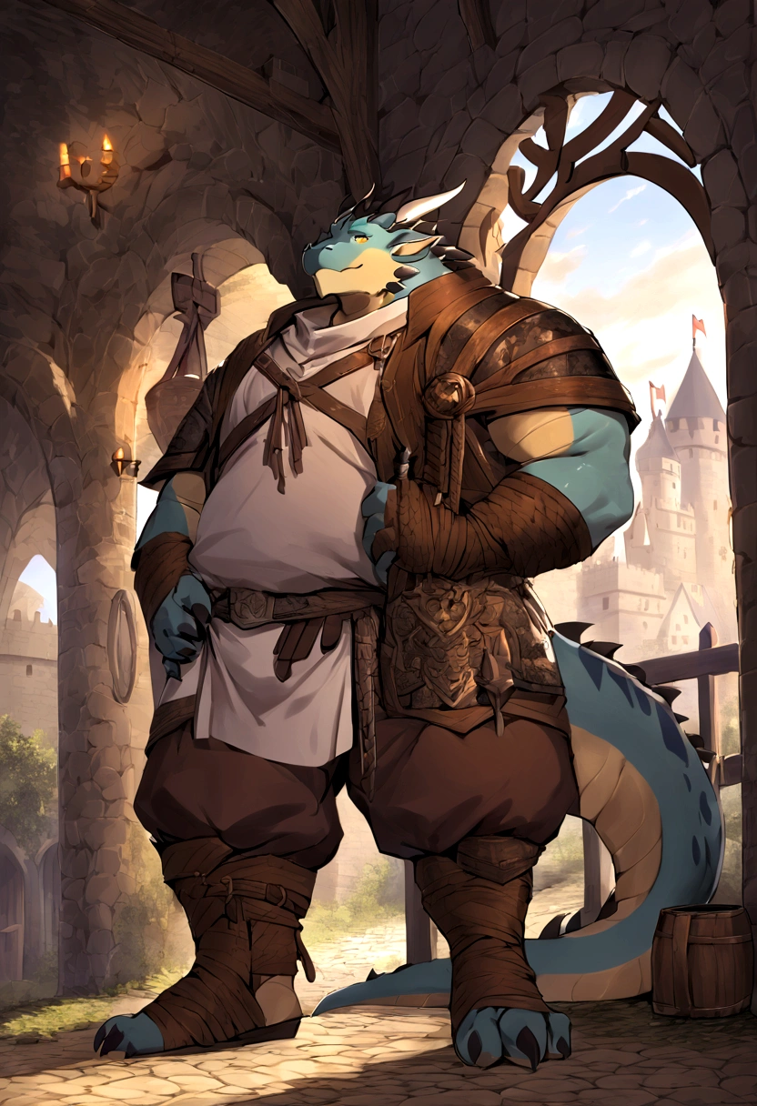 (((by fluff-kevlar, by Zackary911, by Kenket, by Kilinah))), a standing ((Kobold)), (detailed Kobold)) wearing a long cloak, green eyes, muscular abs, blue fur, white underbelly, Kobold black horns, Kobold tail, long messy black hair, (black thigh highs), shirtless black thong)), front view, white finger tips, white toes, looking at the observer with an embarassed smile, blush, , perspective, finely detailed paws, punk style,