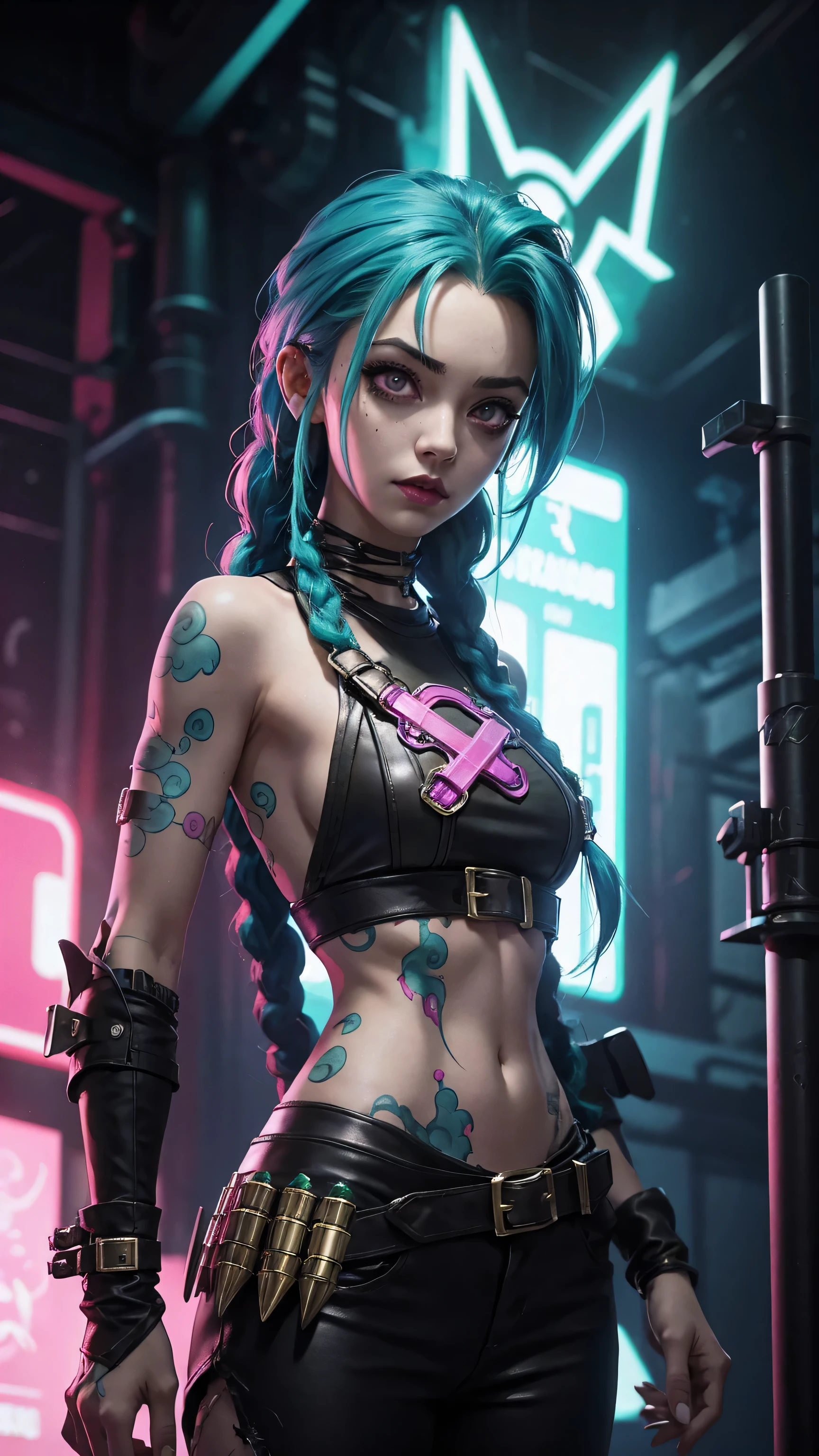 jinx arcane, uma mulher com hair green e tatuagens, cyberpunk woman anime woman, pants,
Beautiful angry cyberpunk goddess, cyberpunk artstyle, cyberpunk anime digital art, cyberpunk anime art, Arcane Jinx Retrato, cyberpunk anime art, cyberpunk themed art, cyberpunk dark fantasy, arcane style,
1 girl, stars tattoo on arm, asymmetrical bangs, bangss, hair green, green braids, brown shirt, stars tattoo, sideways, hair green, long hair, pink eyes, Red lips,
standing , cloud tattoo, Twin braids. Arcane Jinx. Garota de hair green, garota de Twin braids, Jinx in a burning place, spark, spheres of light, Film Poster, Jinx, Arcane\(league of legends\