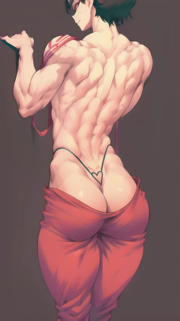 back view, demon back, back, full body in image, simple hair, full naked man, naked body, male body, jogger pants, short hair, slender body, hot body, sexy male body, dinamic pose, six patch. detalied pose, body, simple background, expressive face, focus on face, line art, sketch