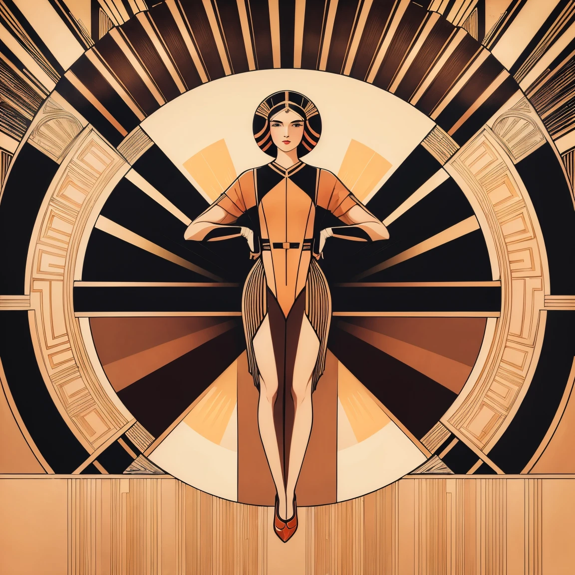 (art deco artist:1.3), brown and peach colors art design, ideal for stickers, t-shirts, posters, thick wide brush strokes
