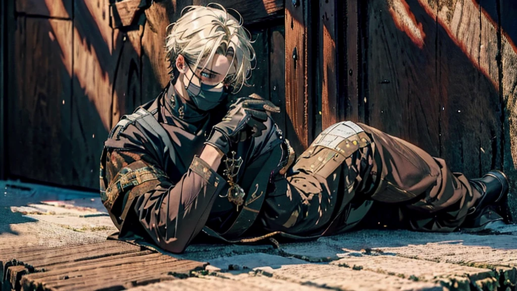 best quality, Masterpiece,Picture quality up to 8K, ภาพHigh quality,(((Masterpiece))), (((best quality))), Sharp picture, Awesome details,High quality,Masterpiece, Sharp facial details ,Face quality up to 8K,1 boy, alone, black hair, short hair, blue eyes, black shirt,black veil, handsome , metal cuff, black gloves, High Boots, Metal gloves, Medieval Theme, look at viewer, fantasy art, beautiful paintings, Guvaika style, Excellent and neat character art, Amazing characters, Fantasy Sword, (Reference documents:1.5), The system says congratulations on beating level 80 Trevion of Evil and gaining experience.. Level up to 25 and gain 10 stats., You have achieved the legendary initiation feat.