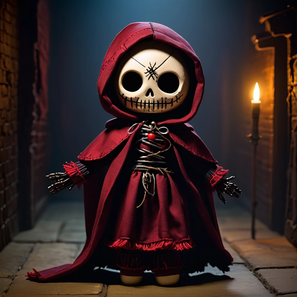 (knitted toy voodoo doll:1.7), (Voodoo Cloak of Shadows:1.8), (Clothing: ethereal cloak with shadow patterns:1.0), (Accessories: shadow dagger, glowing amulet, spectral mask:1.2), (Background: shadowy alley with creeping fog, eerie light, and ghostly whispers:1.2), (full body:1.0), best quality, masterpiece, detailed soft oil painting, detailed background, dramatic cinematic lighting, soft edge lighting, professional, dramatic lighting, hard edge lighting, ultra quality, 4k, masterpiece, best quality, 8k, ultra high definition, high resolution, extremely detailed