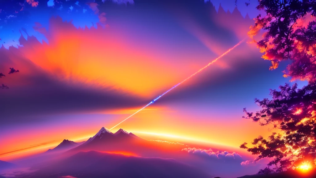 View of an airplane flying over a mountain range at sunset, Sky geometric lines, Contrail, blue sky at sunset, Colorful Sky, Orange and blue sky, Colorful sky, sunset空, sunset, sunrise, Beautiful and spectacular sunset, Asahi, Fire from the sky, sky setting, Sunset night lighting, flying airplain in sky, Twilight Sky