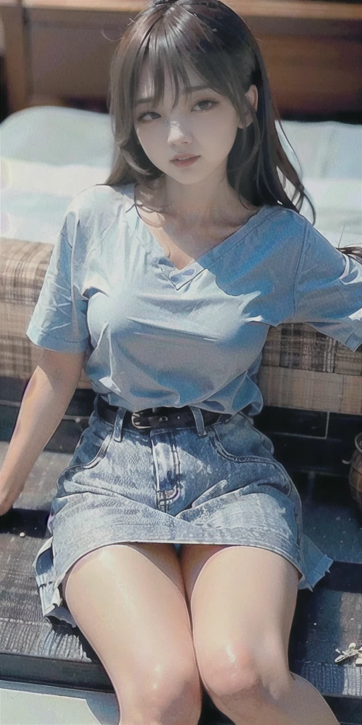 (lora:add_detail:1) (realistic:1.1), (photorealistic:1.1), (masterpiece:1.1), (best quality:1.1), RAW photo, highres, ultra detailed, High detail RAW color photo, professional photograph, masterpiece, best quality, realistic, real skin, 1girl, low_key, solo, lighting, long black hair, full body, lying on bed, in a well-lit room, beautiful detailed eyes, (detailed face:1.2), extremely beautiful face, beautiful young woman, wearing white short-sleeve blouse and light blue jeans, relaxed atmosphere, comfortable setting, lora:add_detail:1