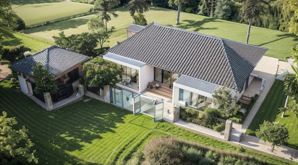 Aerial view, plan directeur, grass, jour, doubler, Courbe, head of&#39;artwork, High quality, realistic photo, marque canon eos 5D, [[[architecture1904]]], Natural light, (realistic: 1.2), sharpen the edge, 