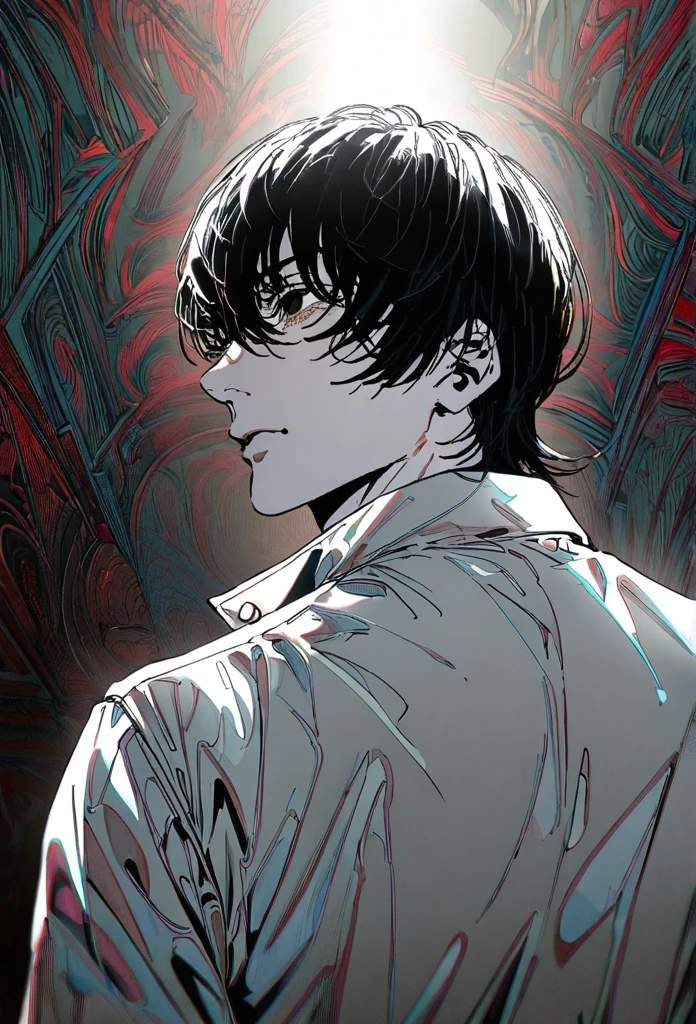 ```
Yoshida Hirofumi from Chainsaw Man, highly detailed, anime style, black hair, wearing a , serious expression, standing pose, dynamic lighting, intricate background、High quality、masterpiece

```