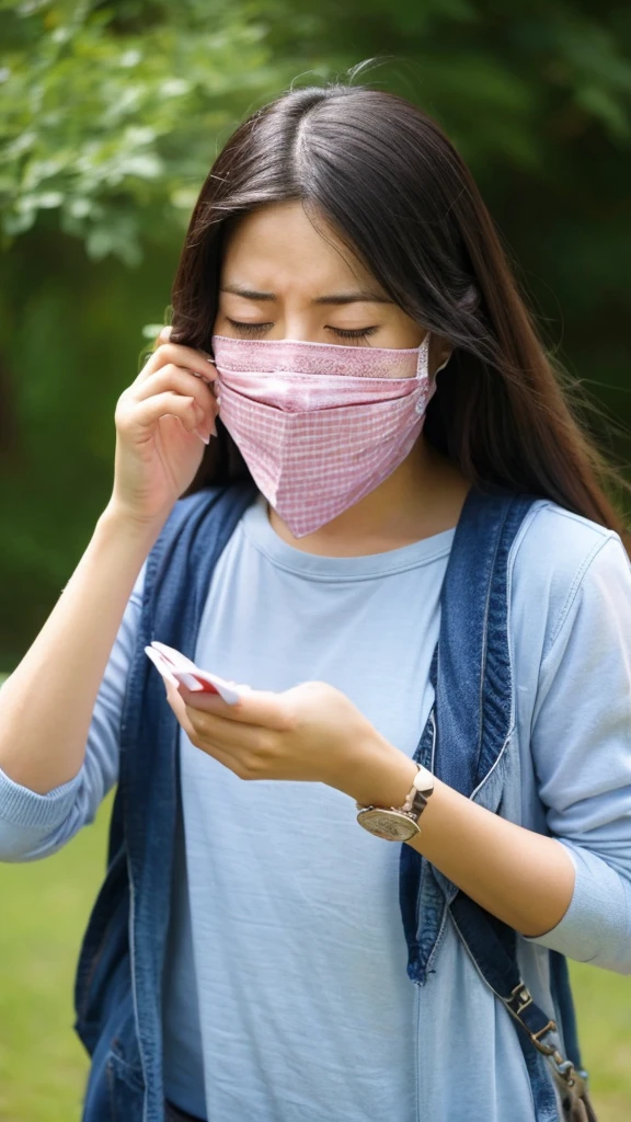 someone who is sneezing while covering his mouth