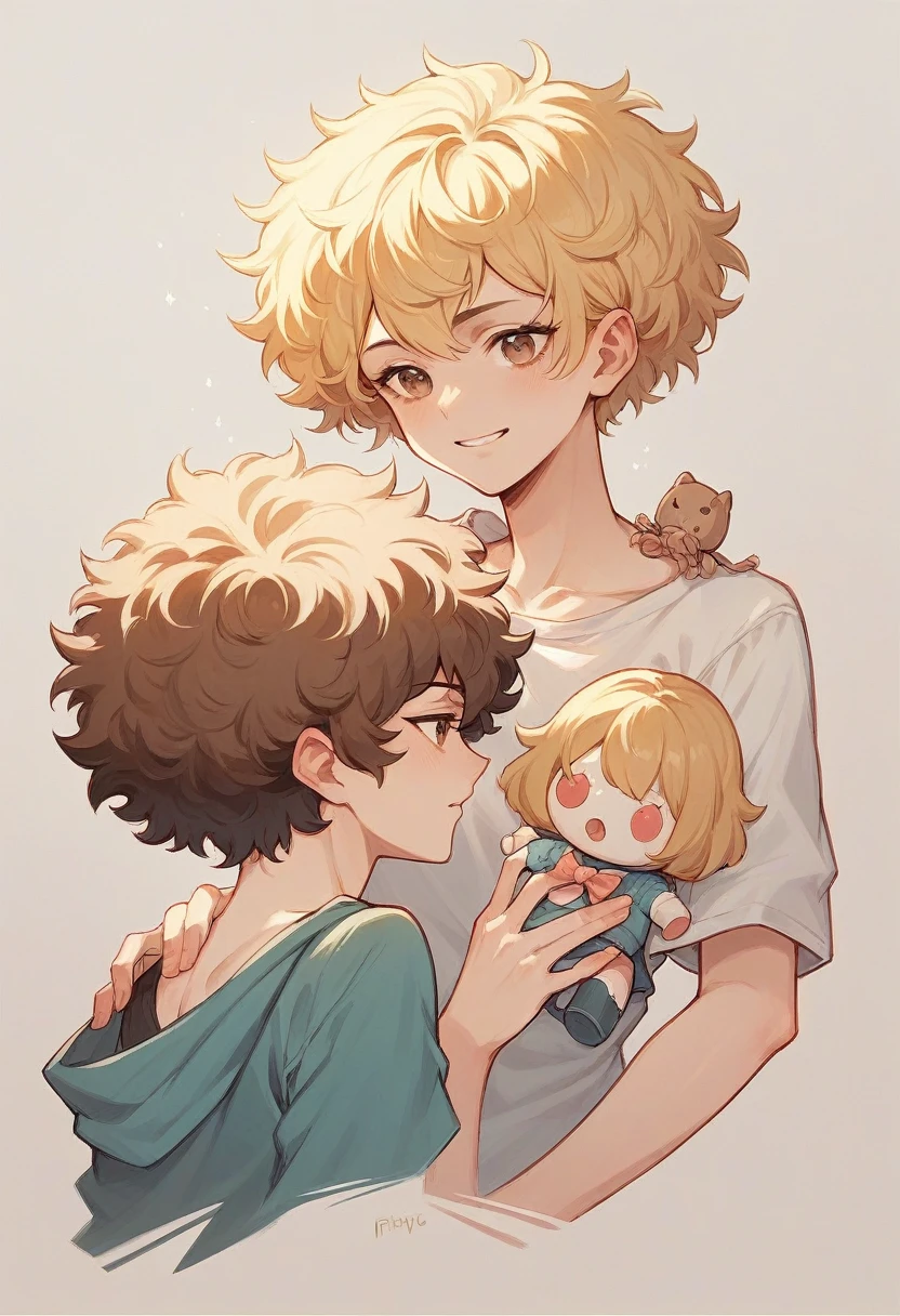 Ply the doll brunette with medium blonde hair and light highlights afro hair