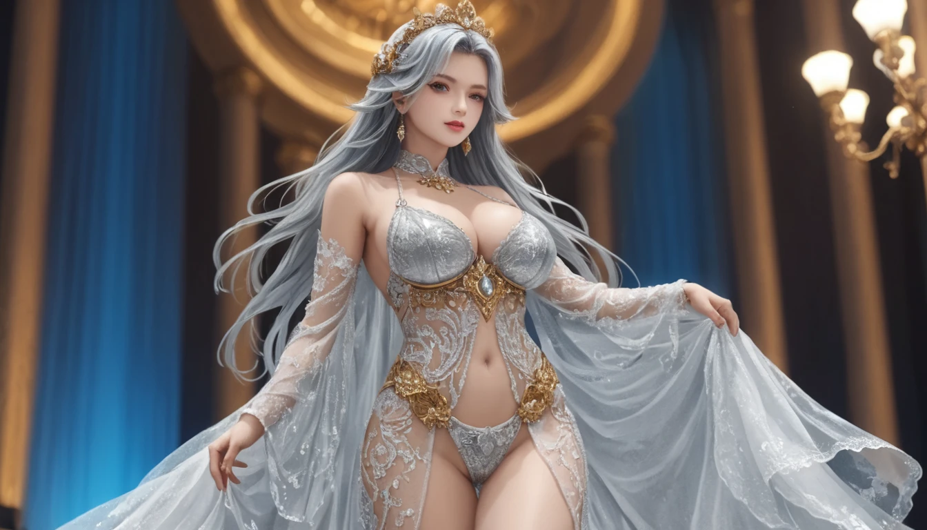 Woman in a golden transparent dress,Viewer,(((Huge breasts, Keeley University))),Slim waist,(Navel exposed,Bare waist), Long hair, extreme detailed details,High-end real site, Heavy rain scene, Detailed fantasy art, Stunning character art, Beautiful and exquisite character art, Beautiful gold and silver armor, Very detailed, Girl in Shining Armor, Exquisite headpieces and jewellery,Crystal jewelry filigree, galaxy, Stunning visuals, (Dynamic Stripes, light rail:1.2), Vibrant colors,Long hair动漫女孩和fox, Beautiful platinum fox lady, 白毛fox, Beautiful character painting, Beautiful anime portrait, fox耳朵的女孩, a beautiful fox woman, Mystical artwork, Guweiz, by Ren Renfa, fox, Large Breasts,Full breasts,Golden ratio figure,Perfect body,Ultra wide-angle shooting,Full body shot,Body close-up,Full body shot,Look at the audience,Wearing a tulle bikini,Soft anime illustration, Soft dark background,Fujifilm XT3 Clear focus, f 5.6, High Detail, Clear focus, Dramatic, (Wearing openwork clothing), (Looking at the audience:1.8), (Natural light), (Tempting)translucent, Good velvet quality, Compared, Divine Light,, Silver gray hair, Sky background, Absolute Strength,Female angels,Girl in sexy silk,,Large Breasts,Full breasts,Golden ratio figure,Perfect body,Ultra wide-angle shooting,Full body shot,Body close-up,Full body shot,Look at the audience,, Wearing a tulle bikini, Model shooting style, Large Breasts,Full breasts,Golden ratio figure,Perfect body,(Extremely detailed CG 8k wallpaper unit), The most beautiful artistic photos in the world, , 8K Ultra HD, soft light, high quality, Film Grain, Fujifilm XT3 Clear focus, f 5.6, High Detail, Clear focus, Dramatic, (Wearing openwork clothing), (Looking at the audience:1.8), (Natural light), (Tempting) Lying on your side in bed,Lazy gesture,Charming and seductive expression,best quality,masterpiece,Ultra-high resolution,(Practical:1.4),original photo,Ultra-high resolution,8K,There was a woman,White skin,Exquisite makeup,Big Wave,Black skirt,High heel,Long legs,Bright beautiful eyes,用紫色眼影打造Exquisite makeup,Large hoop earrings,