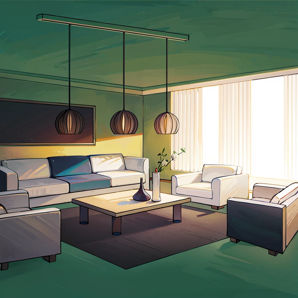Bedroom, realistic, White and light colours, nice painting and végétation on the outside