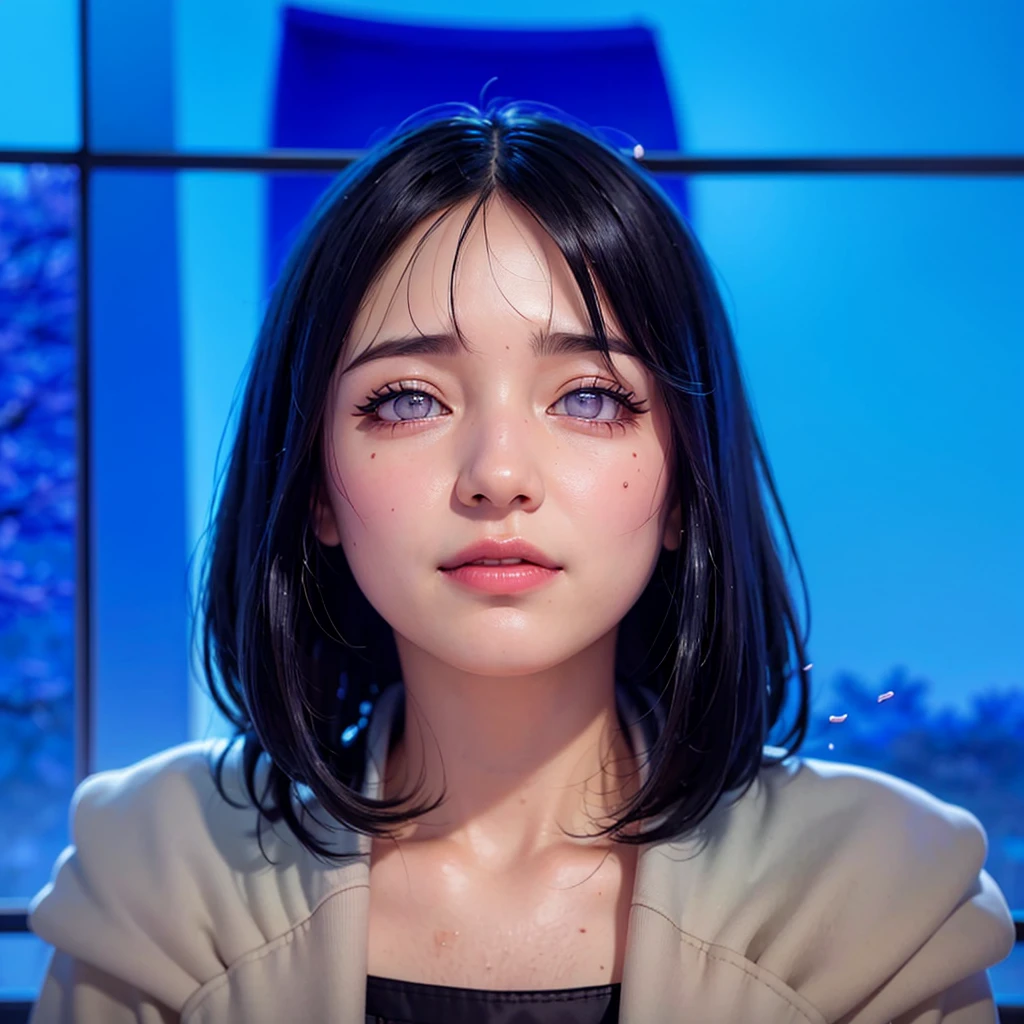 H1N4T4, 1girl, hyuuga hinata, solo, (realistic:0.5), masterpiece, solo, (best quality, perfect detailed, beautifully detailed face, detailed eyes), glistening shiny, ray tracing, DOF, HDR, gradient eyes, sharp eyelashes, ((eyelashes)), mascara, detail_face, eyelashes, shiny hair, flirting, seductive smile, parted lips, medium breasts, (soft particles floating:1.1), ((looking at viewer)), (playmate pose:1.1), (full body:1.1), ((8k wallpaper)), ((highres)), long hair, black hair, white eyes, (pants:1.2), hand on hip, hood, bangs, full body, standing, blurry, looking at viewer, long sleeves, smile, (grassfield:1.4), (tree:1.2), (cherry blossom:1.3), (blue sky:1.3), (sun),