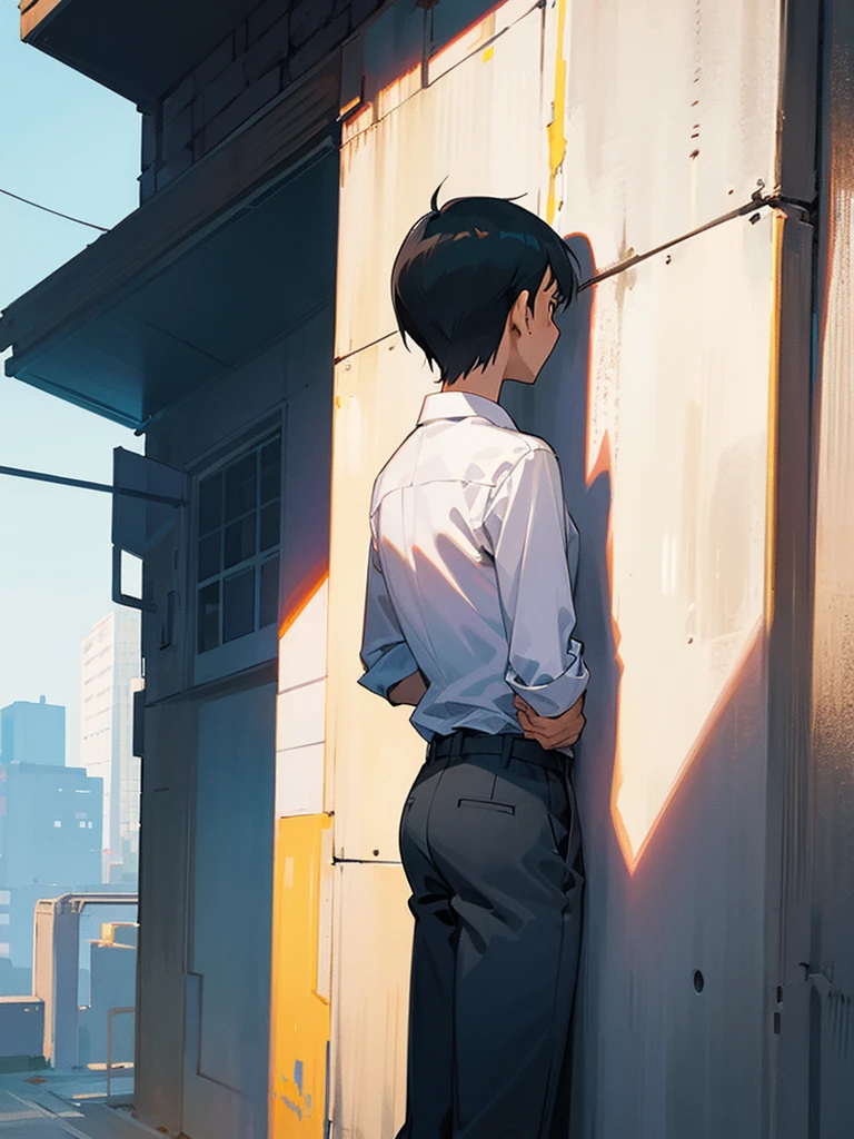 Guy Standing, leaned his back against the building