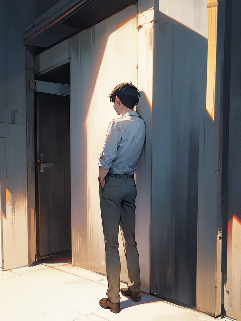 Guy Standing, leaned his back against the building