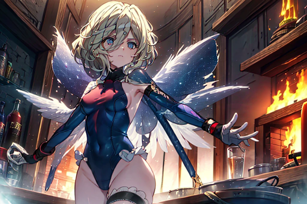 Blue leotard,High leg,Over the city, Preparing for battle, Detailed art photos, Beautifully detailed face, dream-like, burn, Backlight, Glamour, shine, Shadowy, Oil on canvas, Strokes, soft, Ultra-high resolution, 8K, Unreal Engine 5, Super focus sharp, art gelm, Reusch, Hmph, An exquisite masterpiece, Threatening, Matte Painting Movie Posters, Golden Ratio, CGsocietyTrend, Complex, Spectacular, Very detailed, Vibrant, Production Movie Character Rendering, Quality Model Ultra High,