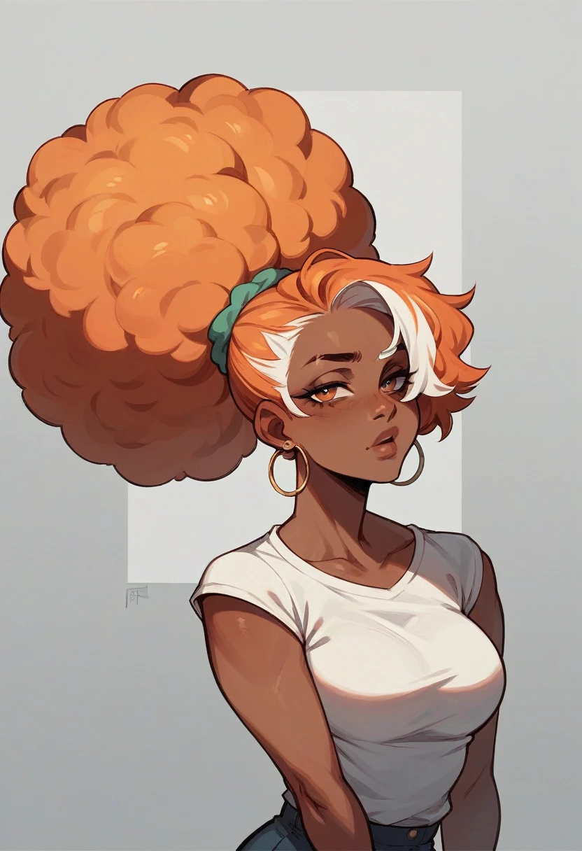Ply the doll with dark skin with orange hair with white highlights afro hair