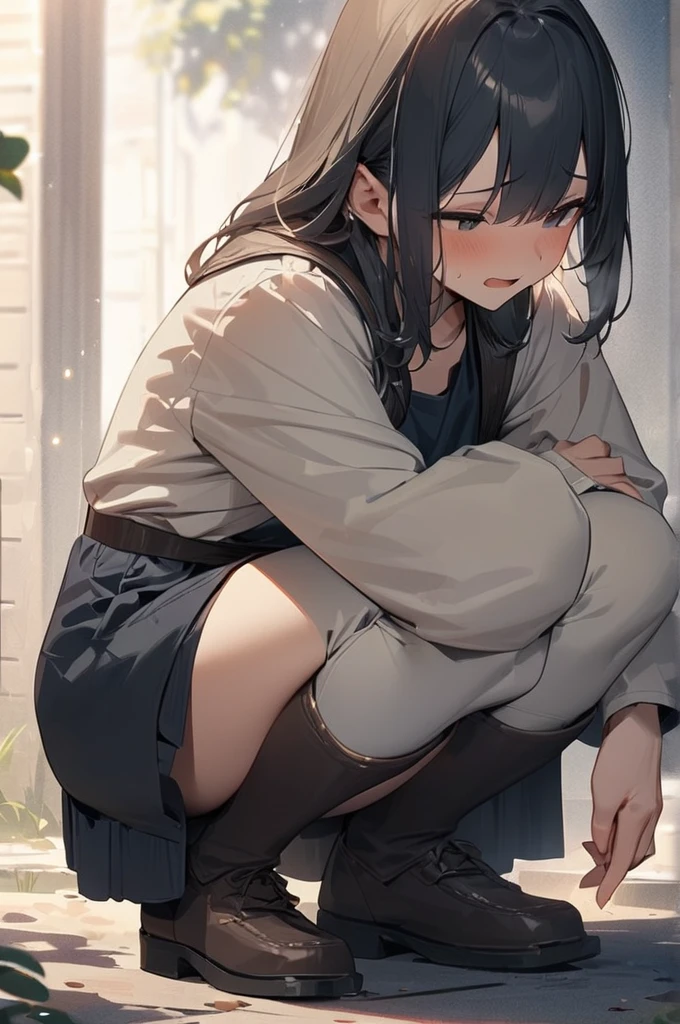 ((Best quality)), ((masterpiece)), (detailed), girl squatting pissing