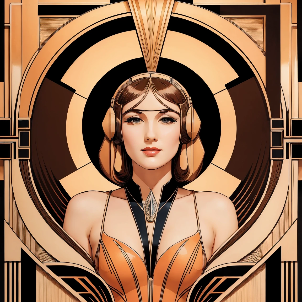 (art deco :1.3), brown and peach colors art design, ideal for stickers, t-shirts, posters, thick wide brush strokes