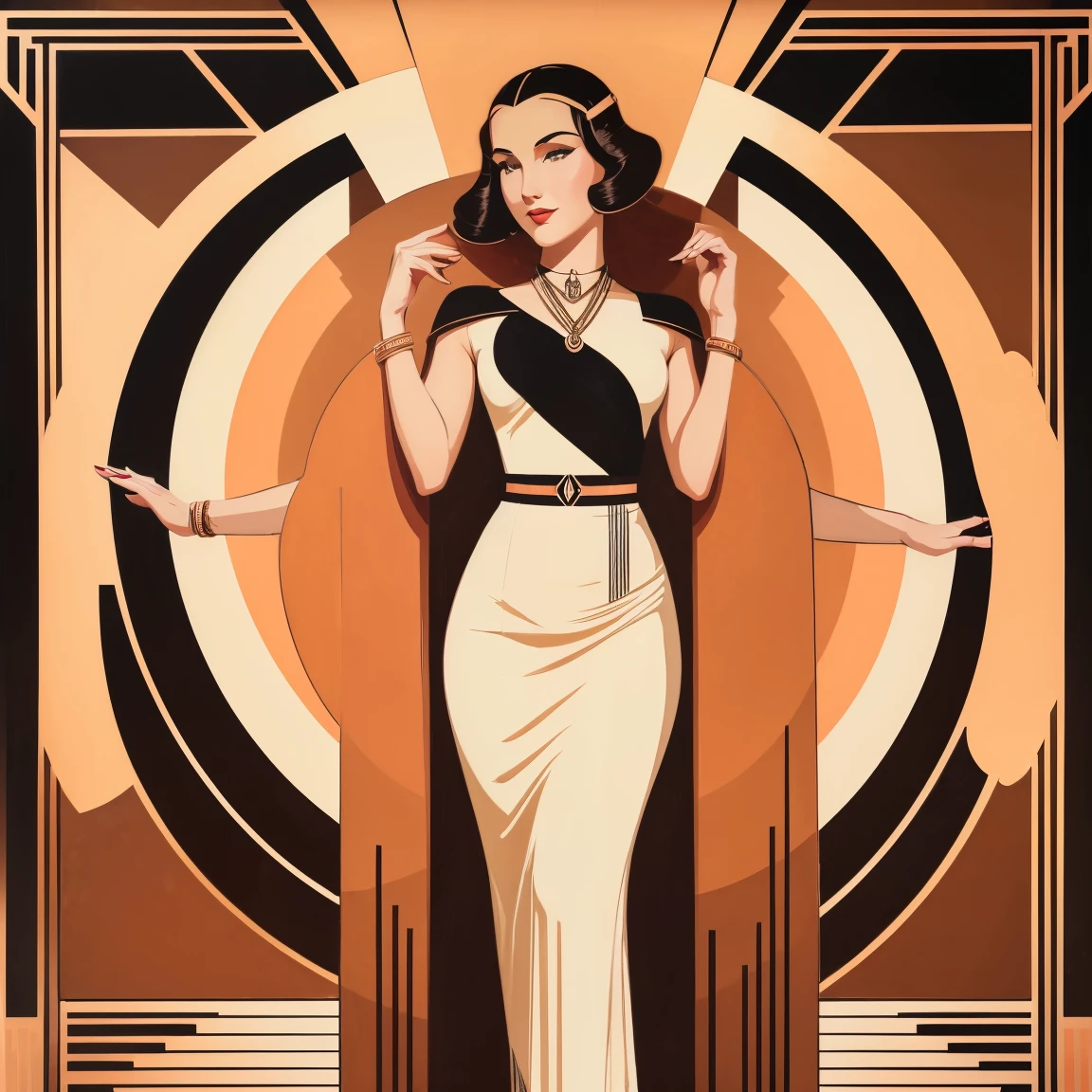 (art deco :1.3), brown and peach colors art design, ideal for stickers, t-shirts, posters, thick wide brush strokes