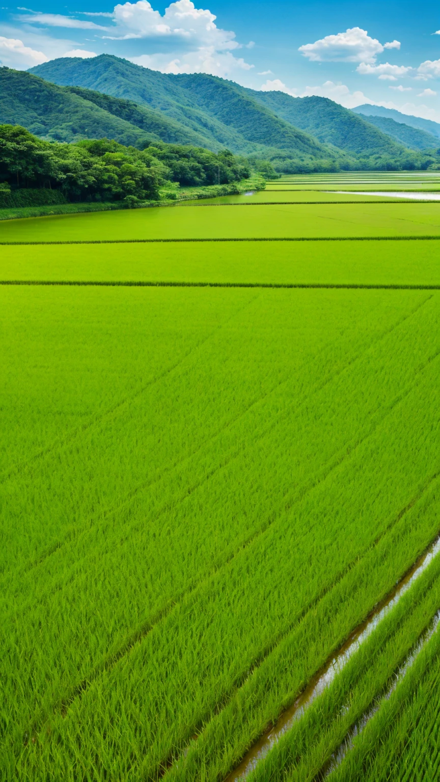 river、countryside、blue sky、Style、Paddy field